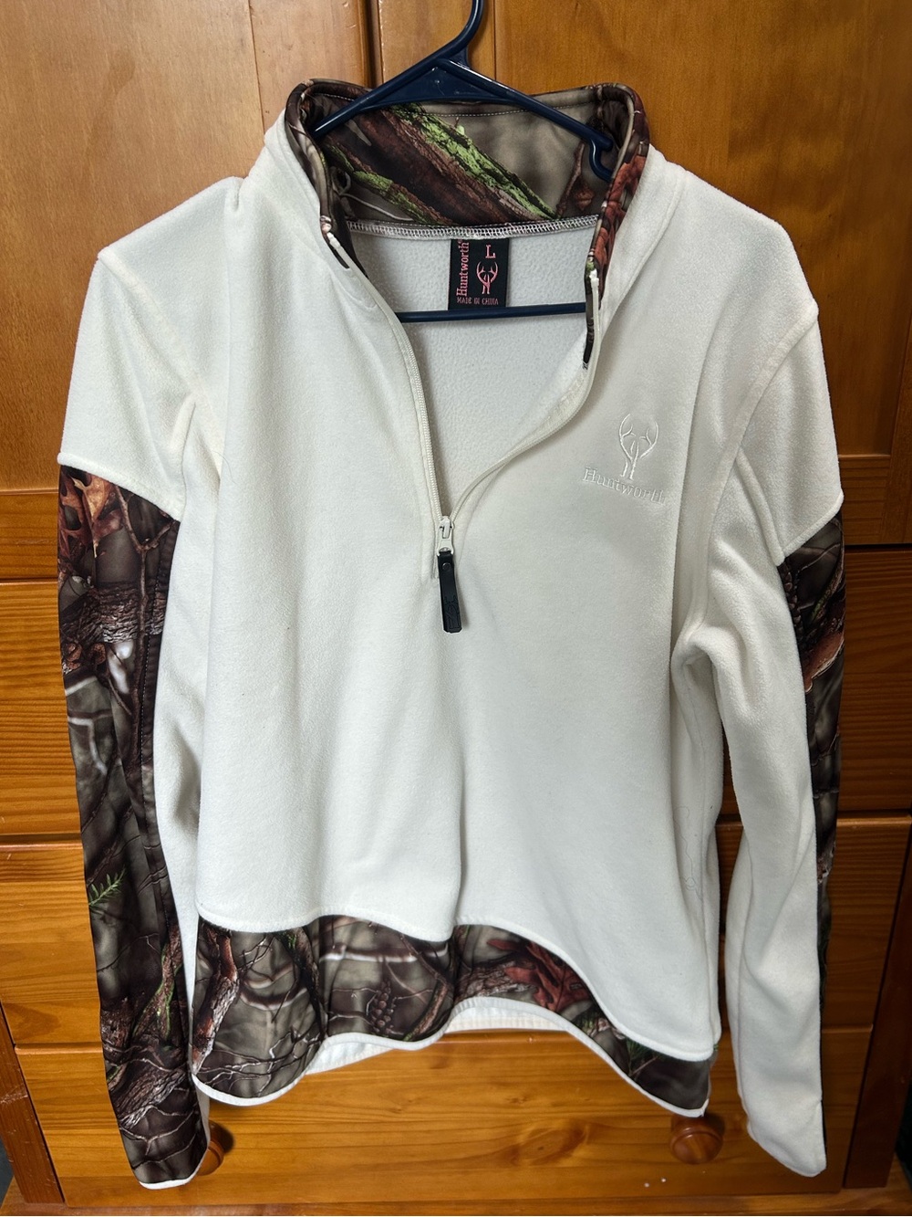 White Fleece Pullover with Camo Accents